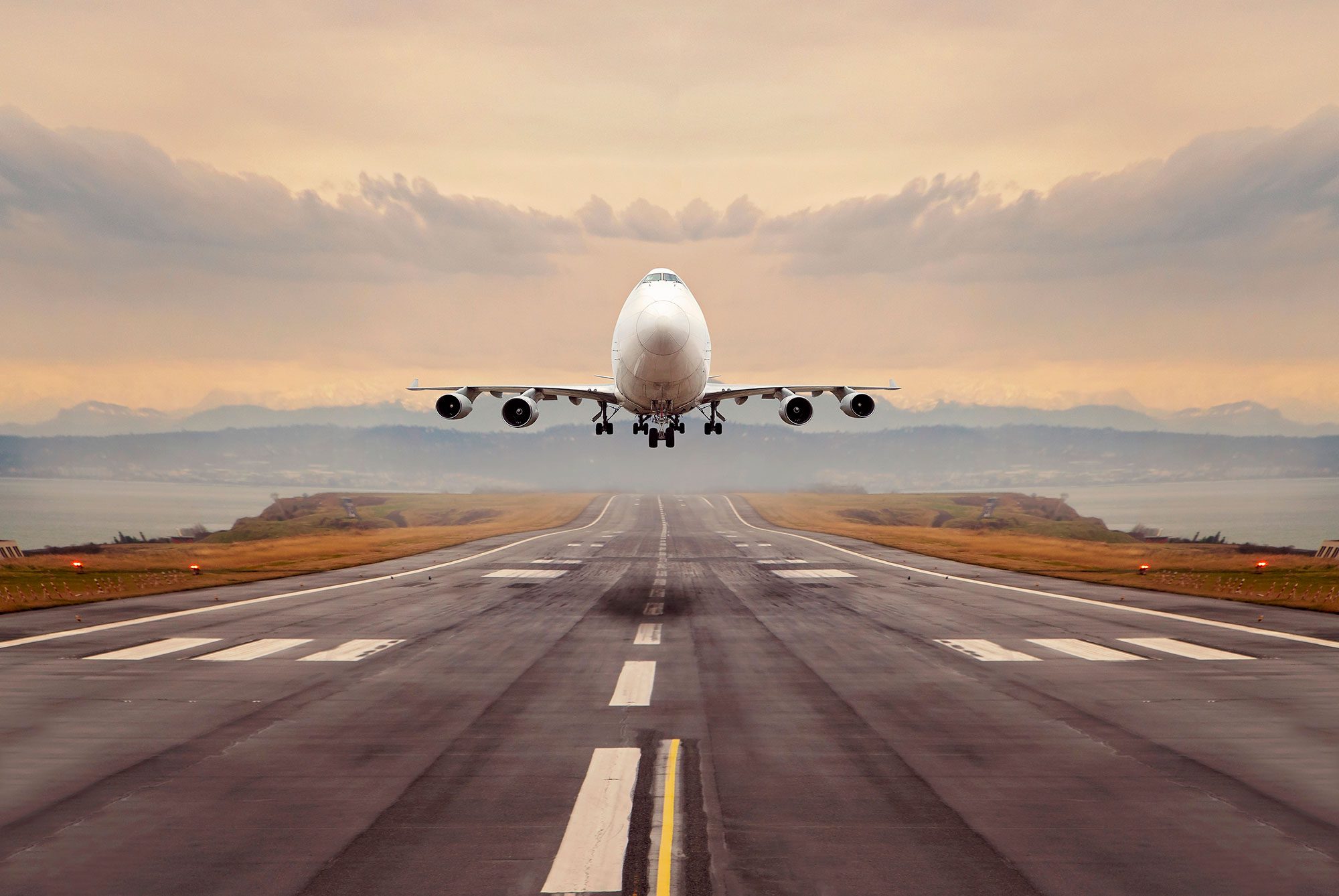 A large cargo airplane taking off.