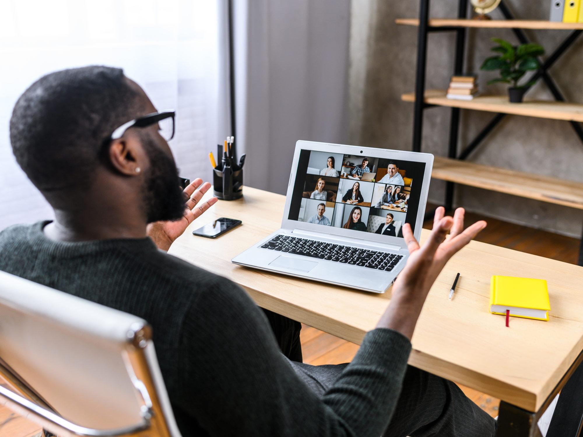 businessman in a video conference call on his laptop
