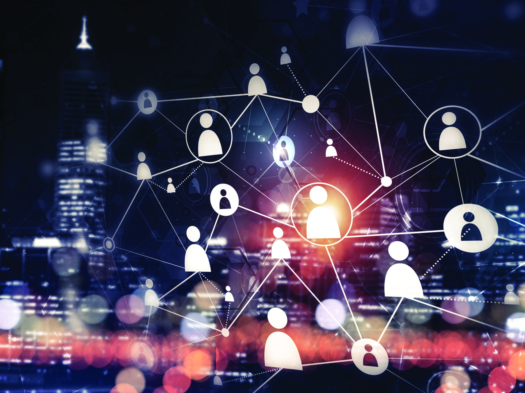 conceptual image with social connection lines on dark backdrop
