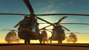 Group of Helicopters at sunset