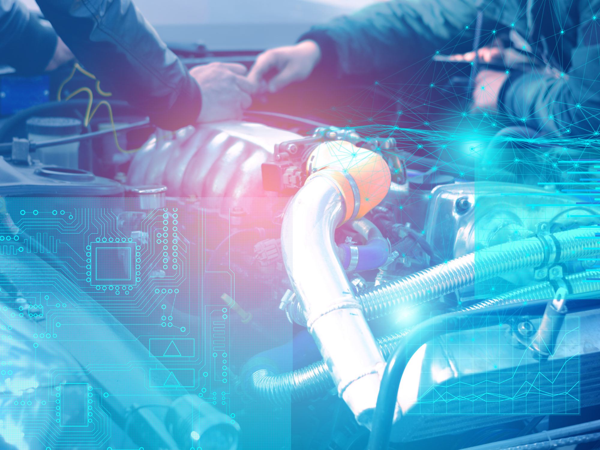 check and diagnostics of the engine and electrics of the car at the service centre with the display of augmented reality