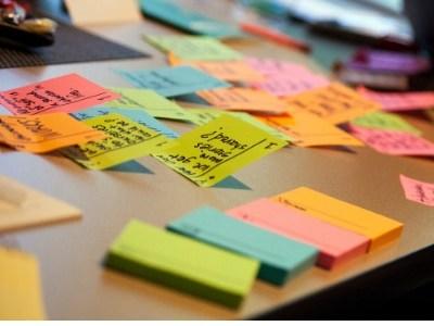Post-it notes on a desk